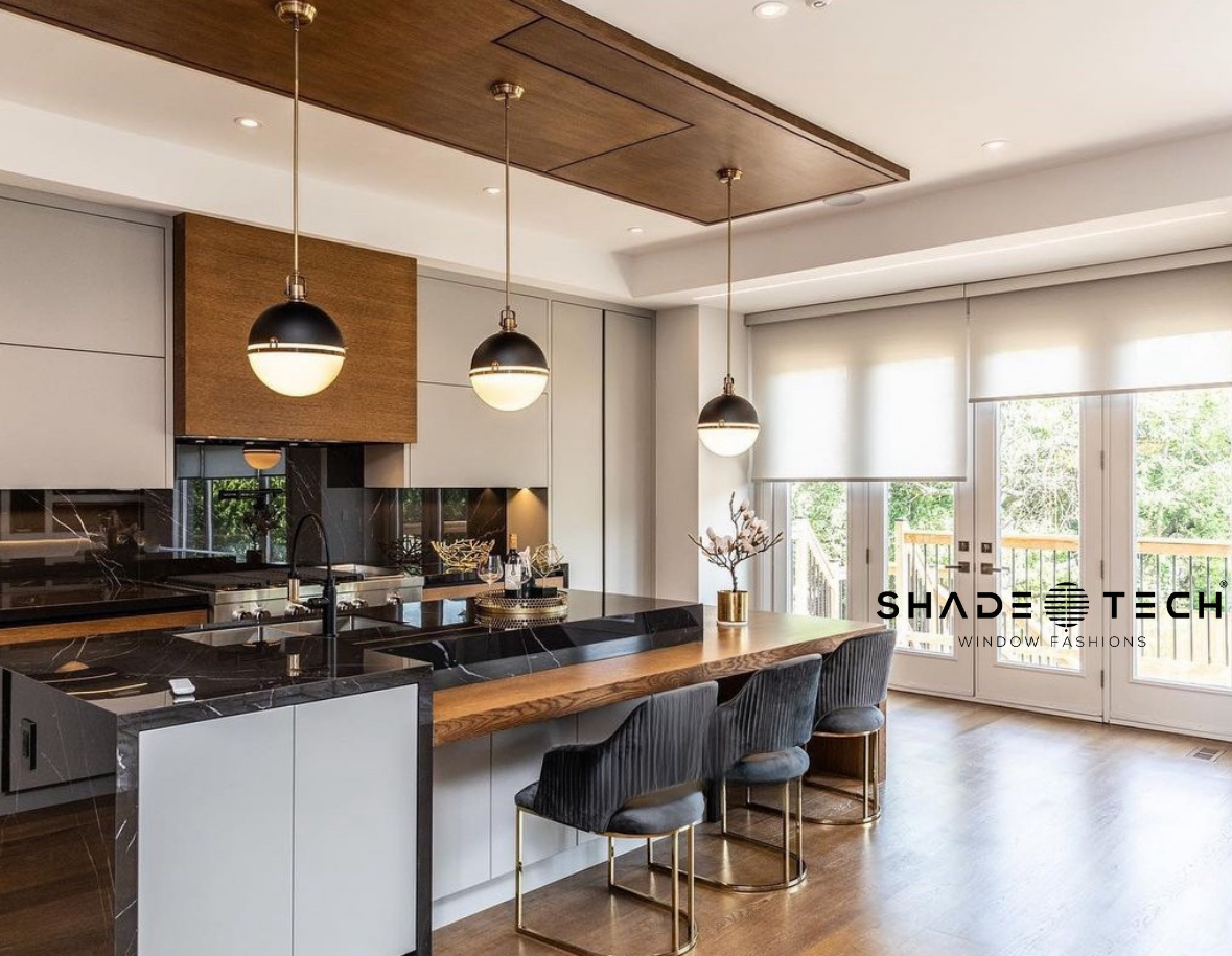Roller shades in a new-build kitchen
