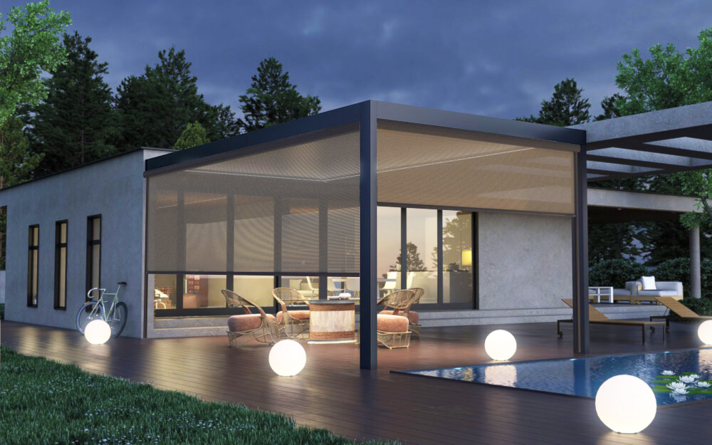 Exterior screens on a modern home