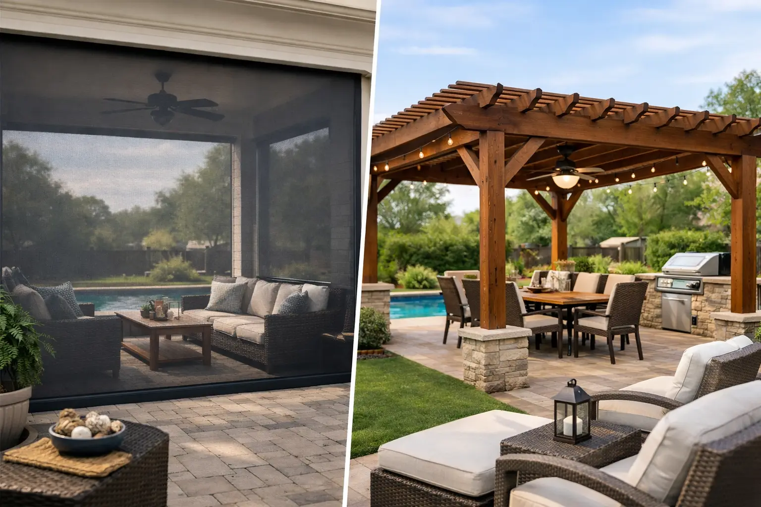 Outdoor Screens vs Pergolas for Dallas Patios
