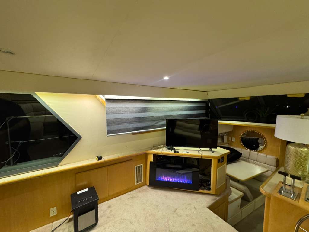Custom duo shade on a long yacht salon window